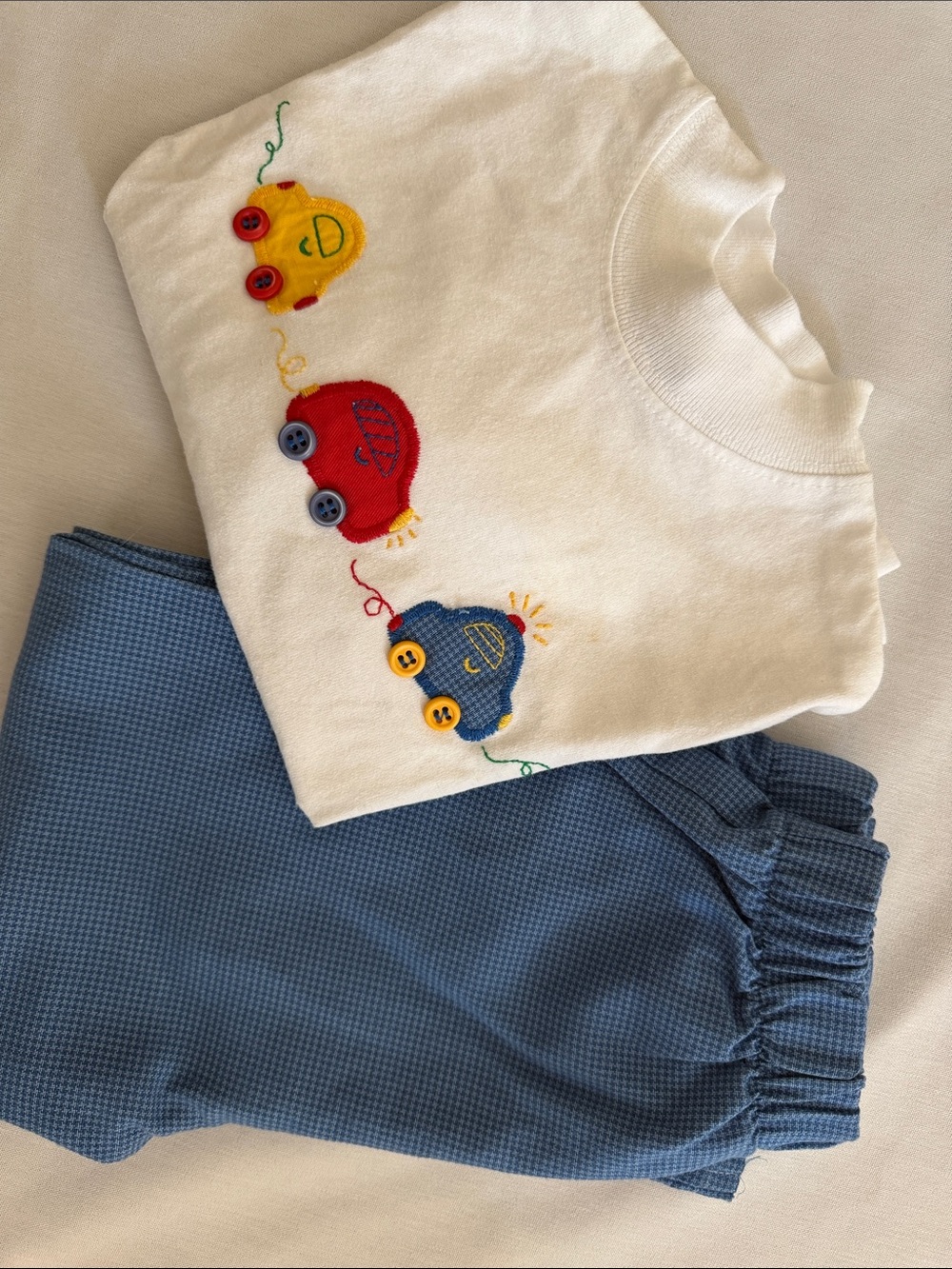 The Bailey Boys 2T Pants and Appliqué Cars long sleeve mock neck shirt